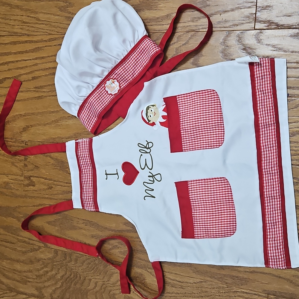 Elf on the Shelf Child’s Apron and Chef Hat Christmas Holiday Baking Cookies